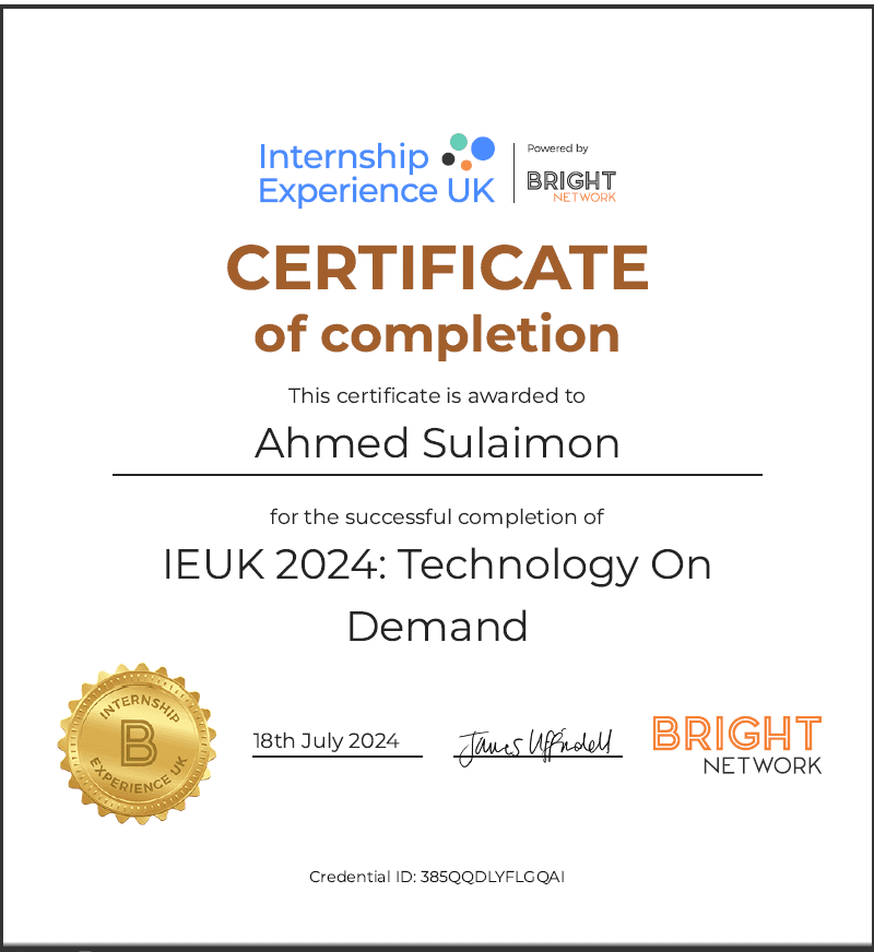 Internship Experience UK: Technology on demand  